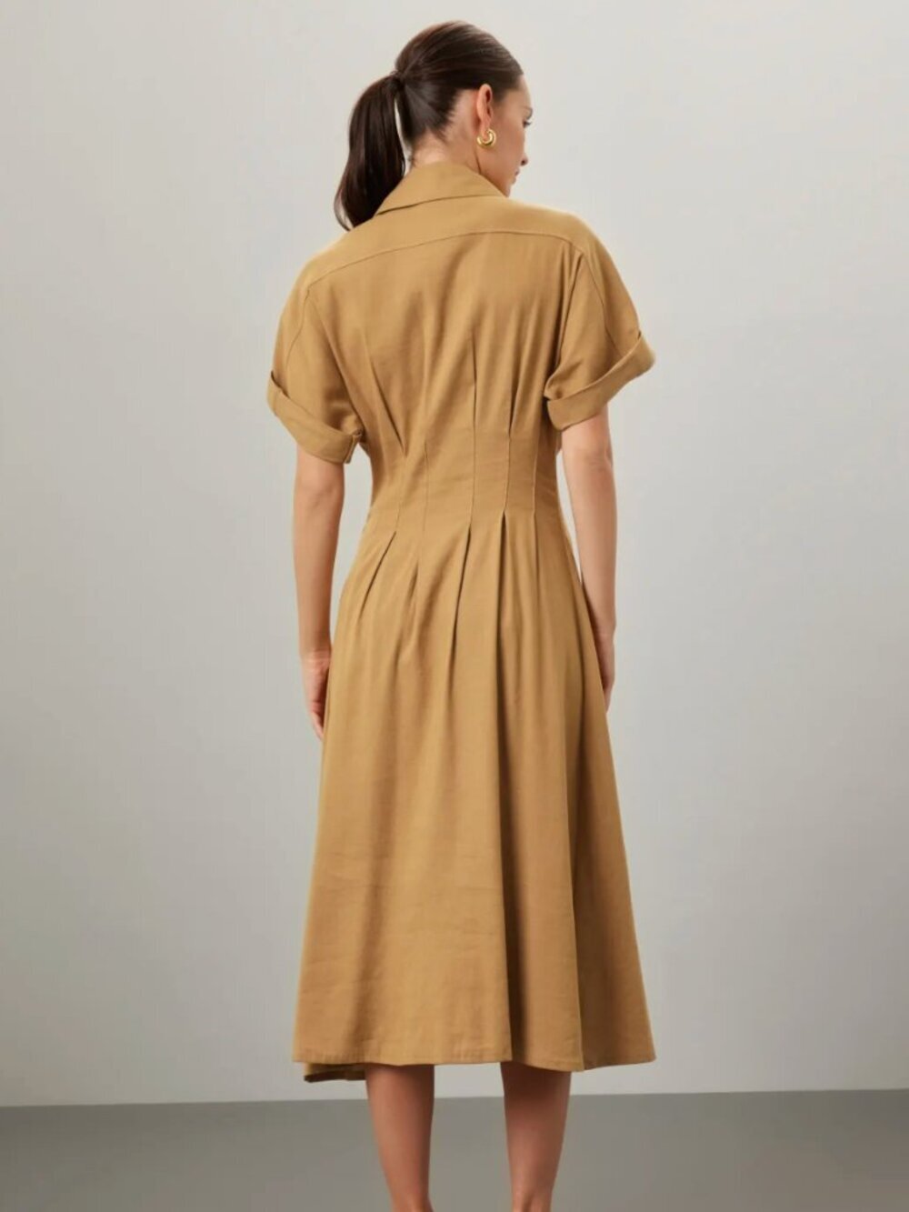 VERONICA BEARD Adavi Linen Button Down Dress Desert Khaki Size 6 - Picture 5 of 9